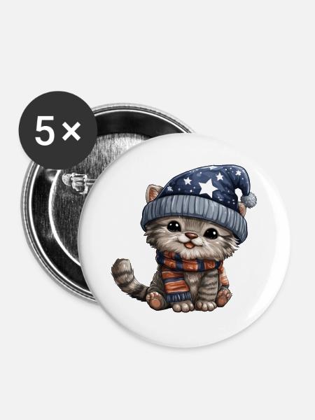 Kleines Sternenkätzchen im Winter - Buttons groß 56 mm (5er Pack) - Weiß