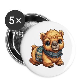 Kleines Kamel im Schal - Buttons groß 56 mm (5er Pack) - Weiß - Vorne