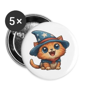Katzenzauberer mit Sternenhut - Buttons groß 56 mm (5er Pack) - Weiß - Vorne