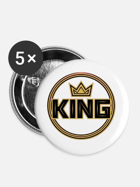 Goldenes Königskronenabzeichen - Buttons groß 56 mm (5er Pack) - Weiß