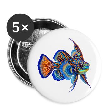 Mandarinfisch - Buttons groß 56 mm (5er Pack) - Weiß - Vorne