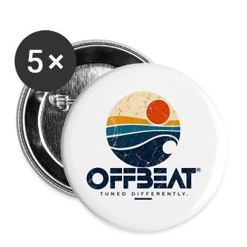 OFFBEAT – Retro Surf Logo - Buttons groß 56 mm (5er Pack) - Weiß - Vorne