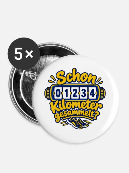 Kilometer sammeln – Laufmotivation  - Buttons groß 56 mm (5er Pack) - Weiß