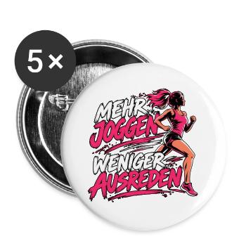 Mehr Joggen, weniger Ausreden - Buttons groß 56 mm (5er Pack) - Weiß - Vorne