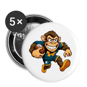 Affe Rugbyspieler - Buttons groß 56 mm (5er Pack) - Weiß - Vorne