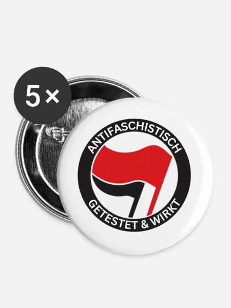 Antifaschistisch Getestet - Buttons groß 56 mm (5er Pack) - Weiß