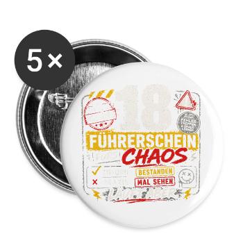 18 Geburtstag Führerschein Volljährig Geschenk - Buttons groß 56 mm (5er Pack) - Weiß - Vorne