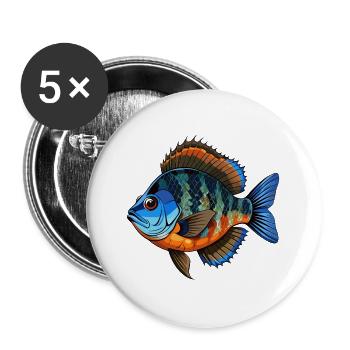 Blaubarmen-Panfisch-Sonnenbarsch - Buttons groß 56 mm (5er Pack) - Weiß - Vorne