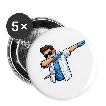 Dabbing Zahnarzt – Lustiges Dentalmotiv - Buttons groß 56 mm (5er Pack) - Weiß - Vorne