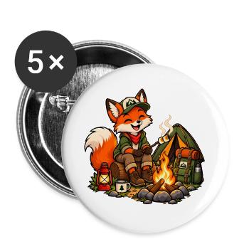 Fuchs beim Camping am Lagerfeuer - Buttons groß 56 mm (5er Pack) - Weiß - Vorne