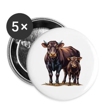 Angus-Kuh-Kalb-Paar - Buttons groß 56 mm (5er Pack) - Weiß - Vorne