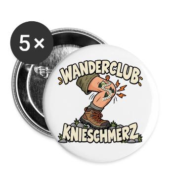 Wanderclub Knieschmerz Wandern Wanderer - Buttons groß 56 mm (5er Pack) - Weiß - Vorne