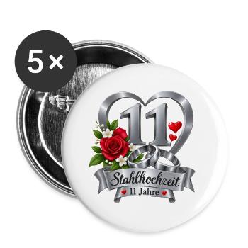 11.Hochzeitstag , 11 Jahre , Stahlhochzeit  - Buttons groß 56 mm (5er Pack) - Weiß - Vorne