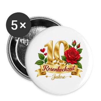 10.Hochzeitstag , 10 Jahre , Rosenhochzeit - Buttons groß 56 mm (5er Pack) - Weiß - Vorne