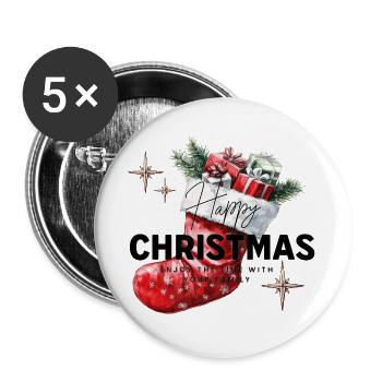Happy Christmas - Stiefel - Buttons groß 56 mm (5er Pack) - Weiß - Vorne