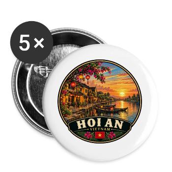 Himalaya Vietnam Küste Boote Sonnenuntergang - Buttons groß 56 mm (5er Pack) - Weiß - Vorne