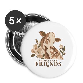 Animals Are Friends Cow & Calf - Buttons groß 56 mm (5er Pack) - Weiß - Vorne