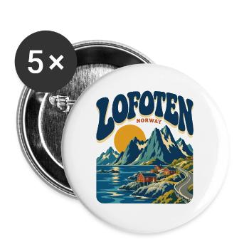 Lofoten Norway Retro Travel - Buttons groß 56 mm (5er Pack) - Weiß - Vorne
