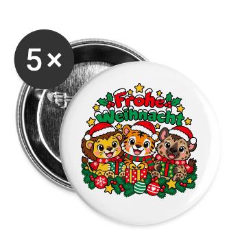 Frohe Weihnacht Tiere - Buttons groß 56 mm (5er Pack) - Weiß - Vorne