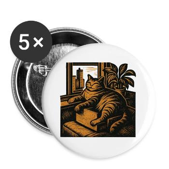 Wohnungschef auf Samtpfoten – Lustiges Katzen  - Buttons groß 56 mm (5er Pack) - Weiß - Vorne