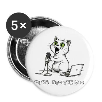 Lustiger Katzen-Podcaster am Laptop - Buttons groß 56 mm (5er Pack) - Weiß - Vorne