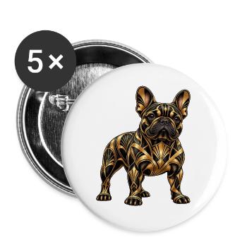 Französische Bulldogge – Goldener Art Deco Hund - Buttons groß 56 mm (5er Pack) - Weiß - Vorne