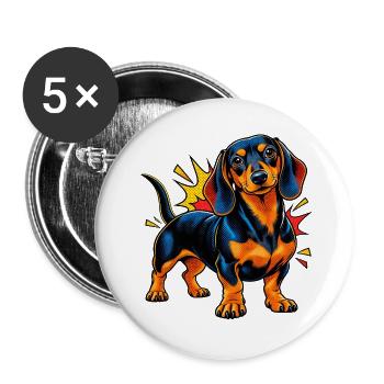 Dackel – Comic Pop Art - Buttons groß 56 mm (5er Pack) - Weiß - Vorne
