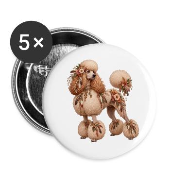 Pudel – Romantischer Blumenstil - Buttons groß 56 mm (5er Pack) - Weiß - Vorne