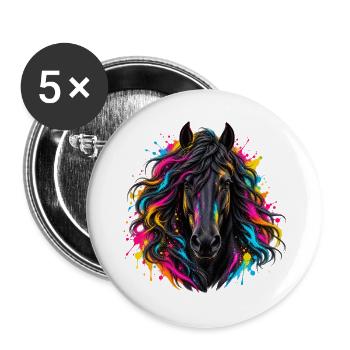 Pferd – Farbenfrohes Neon Kunstporträt - Buttons groß 56 mm (5er Pack) - Weiß - Vorne