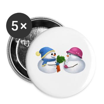 Schneemann Paar - Verliebte Schneemänner - Buttons groß 56 mm (5er Pack) - Weiß - Vorne