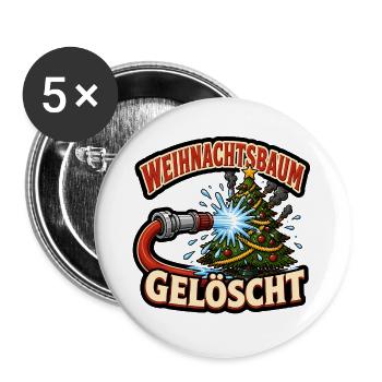 Weihnachtsbaum gelöscht Feuerwehr lustig Shirt - Buttons groß 56 mm (5er Pack) - Weiß - Vorne
