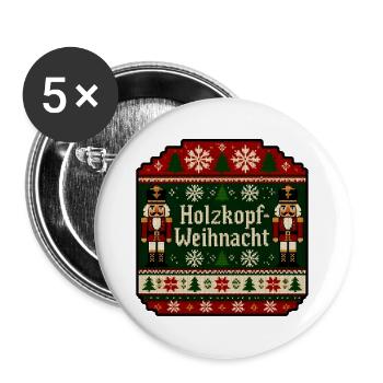 Holzkopf Weihnacht Ugly Sweater Strickmuster Shirt - Buttons groß 56 mm (5er Pack) - Weiß - Vorne