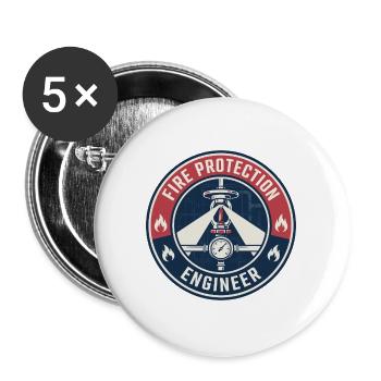 Vintage Brandschutzingenieur-Sprinklerabzeichen - Buttons groß 56 mm (5er Pack) - Weiß - Vorne