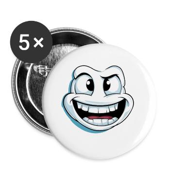 Happy Laughing Cartoon-Gesicht in weißer Farbe - Buttons groß 56 mm (5er Pack) - Weiß - Vorne