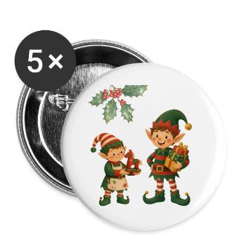 Weihnachtselfen – Festliches Festtagsdesign - Buttons groß 56 mm (5er Pack) - Weiß - Vorne