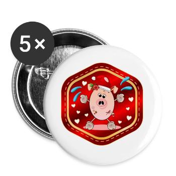 Weihnachtsmann Schwein Weihnachten - Buttons groß 56 mm (5er Pack) - Weiß - Vorne