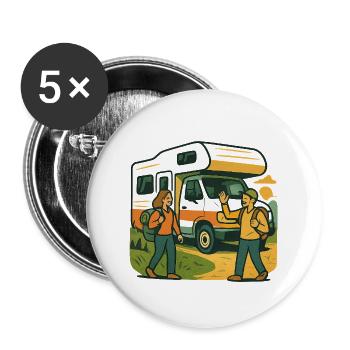 Geschenk für die erste Wohnmobilreise - Buttons groß 56 mm (5er Pack) - Weiß - Vorne