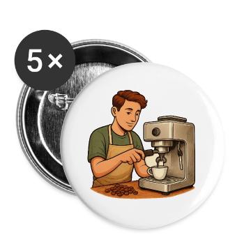 Geschenk für neue Hobby-Baristas mit Siebträger - Buttons groß 56 mm (5er Pack) - Weiß - Vorne