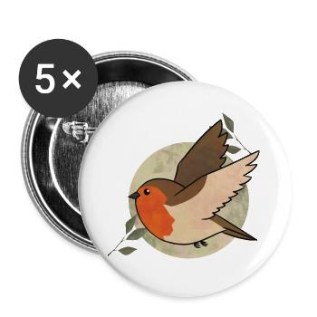 Aquarell Robin auf Kreis - Buttons groß 56 mm (5er Pack) - Weiß - Vorne