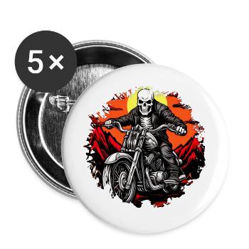 Skelette Motorrad / Motorradfahrer Totenkopf - Buttons groß 56 mm (5er Pack) - Weiß - Vorne