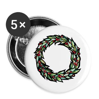 Smaragdgrüner Kranz mit roten Beeren - Buttons groß 56 mm (5er Pack) - Weiß - Vorne