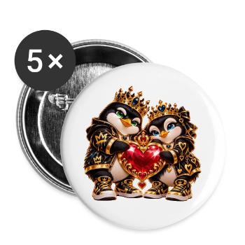 Königspinguine Herzglanz - Buttons groß 56 mm (5er Pack) - Weiß - Vorne