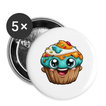 Kawaii Cupcake Cartoon Gesichter - Buttons groß 56 mm (5er Pack) - Weiß - Vorne