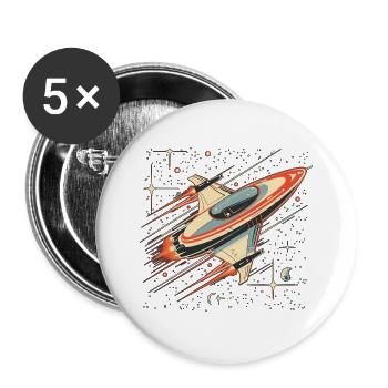 Retro-futuristisches weiß-orangefarbenes Raumschiff bewegt sich - Buttons groß 56 mm (5er Pack) - Weiß - Vorne