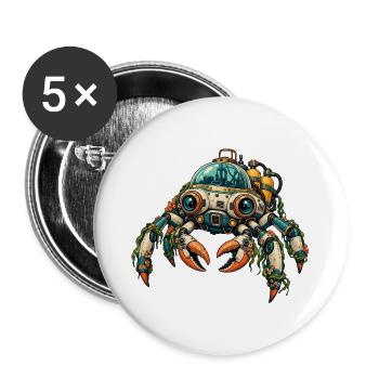 Steampunk-Krabbe Unterwasserhelm - Buttons groß 56 mm (5er Pack) - Weiß - Vorne