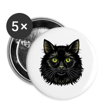 Flauschiges Katzengesicht - Buttons groß 56 mm (5er Pack) - Weiß - Vorne