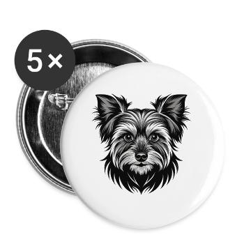 Yorkshire Terrier Hundekopf - Buttons groß 56 mm (5er Pack) - Weiß - Vorne