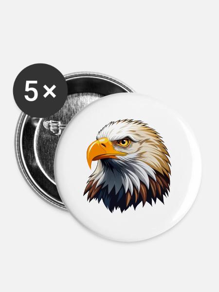 Kopf des Weißkopfseeadlers - Buttons groß 56 mm (5er Pack) - Weiß