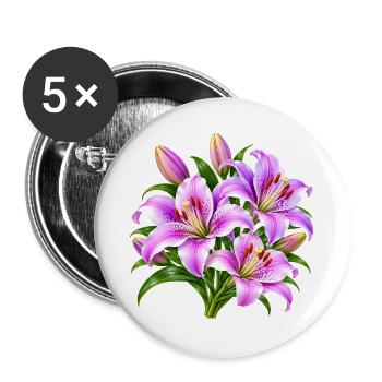 Rosa Lilien-Strauß-Druck - Buttons groß 56 mm (5er Pack) - Weiß - Vorne