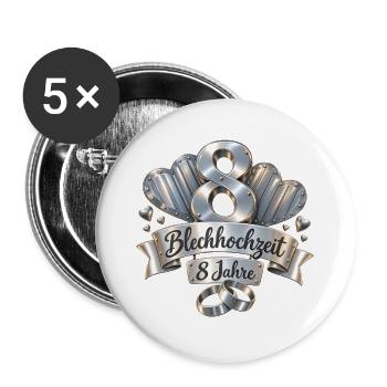 8.Hochzeitstag , Blechhochzeit , 8 Jahre  - Buttons groß 56 mm (5er Pack) - Weiß - Vorne